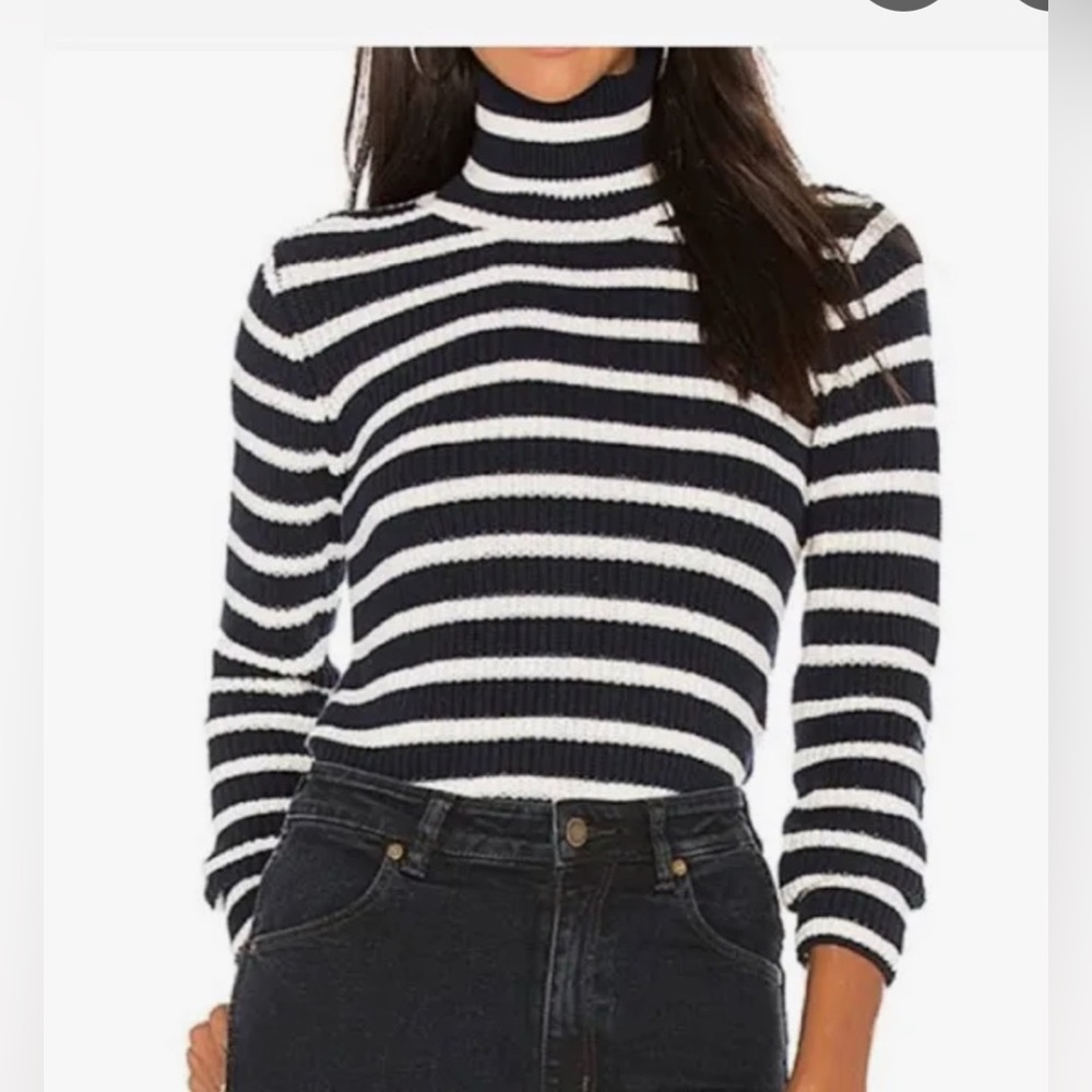 ROLLAs Navy and White Striped Knit Turtle Neck Sweater